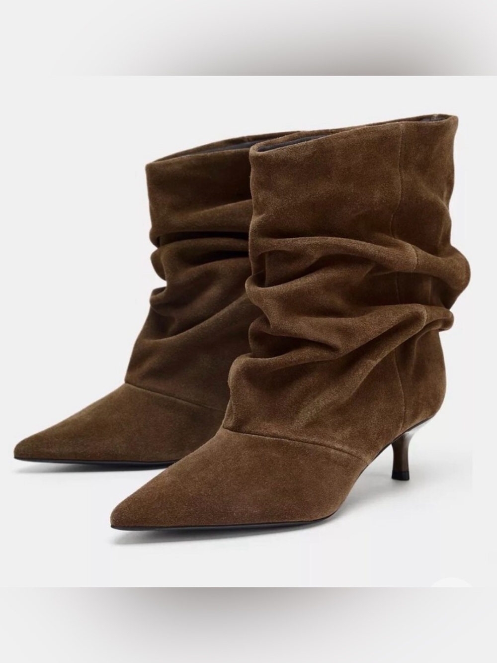 Zara leather brown suede ruched ankle boots